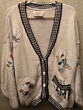 Vintage Campus Beverly Hills Patch Cardigan 90s Novelty Oversized